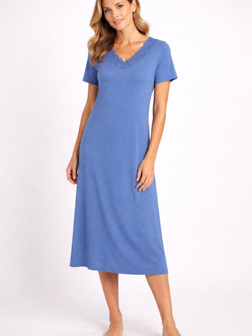 Hanro‎ of Switzerland Moments Nightwear Short Sleeve Long Gown Sz S